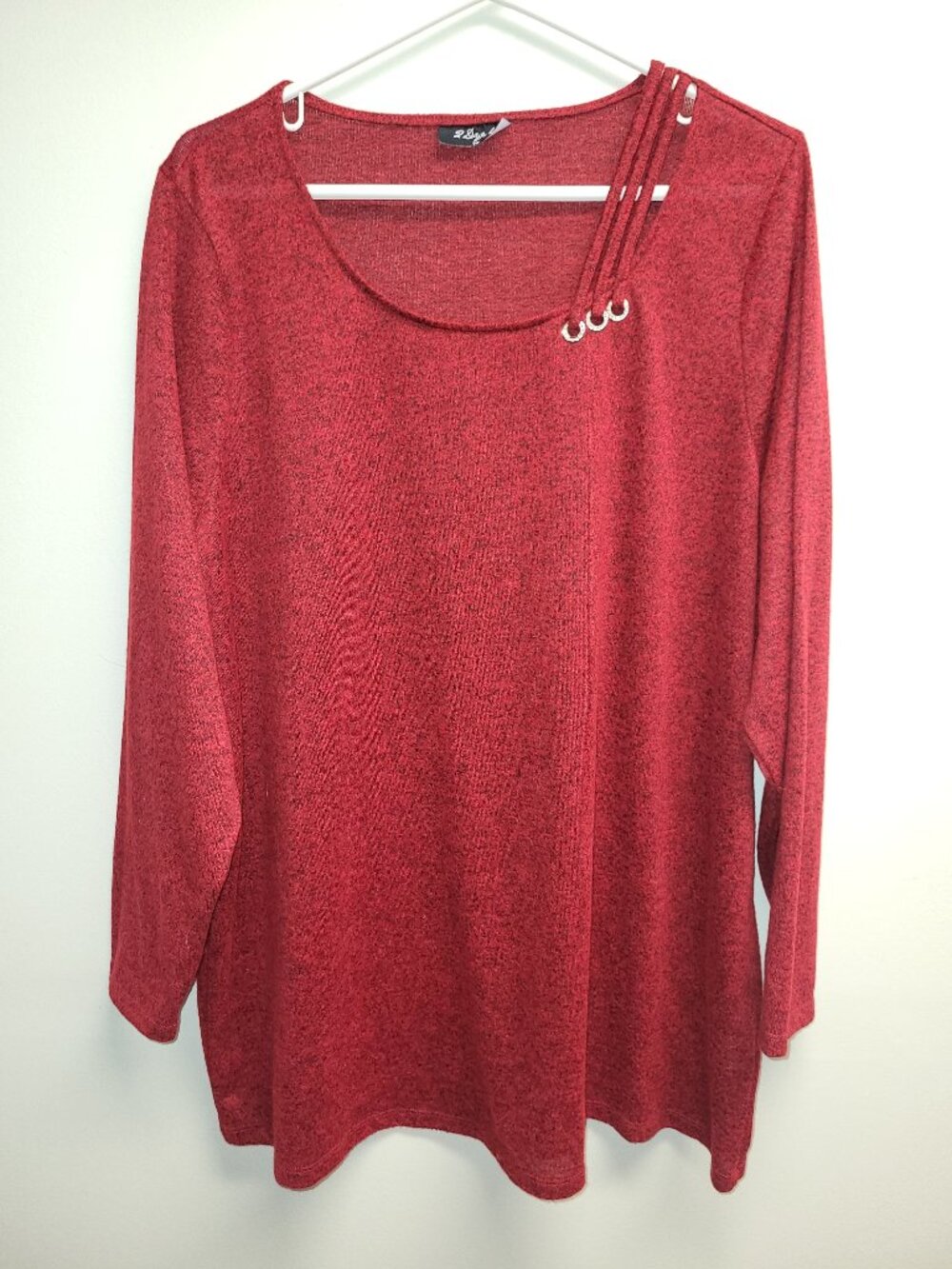 Style & Co Red Long Sleeve Top Size 2X Plus Shoulder Strap Detail